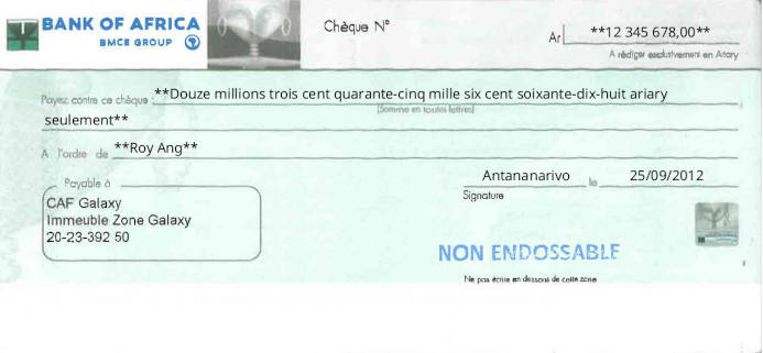 Write Bank of Africa Cheque Online Free Online Cheque Writer for Bank of Africa in Madagascar