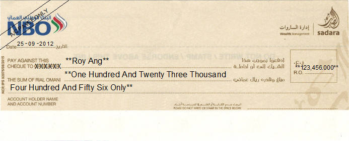 Printed Cheque of National Bank of Oman (NBO) - Personal Printed Cheque of National Bank of Oman (NBO) - Personal